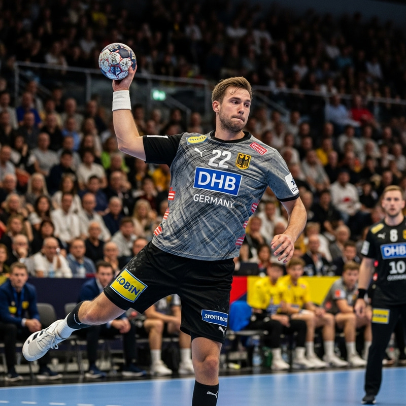 Energetic Handball Moment: DHB Germany Player Scores Goal Energetic Handball Moment: DHB Germany Player Scores Goal
