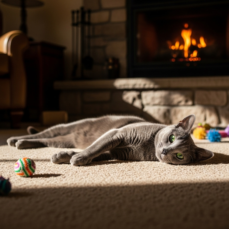 Beautiful Russian Blue Cat in Cozy Home Environment Beautiful Russian Blue Cat in Cozy Home Environment
