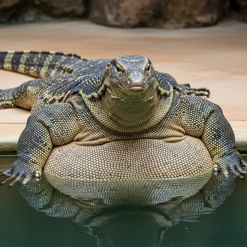 Giant Morbidly Obese Water Monitor Lizard in Pool Giant Morbidly Obese Water Monitor Lizard in Pool
