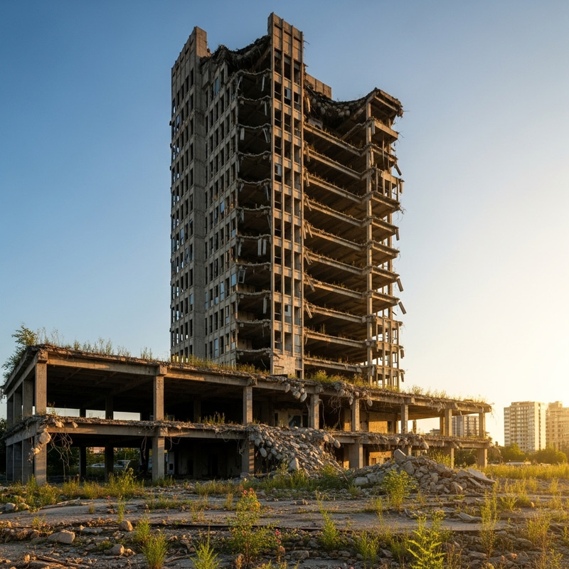 Demolished House Skyscraper: Urban City Ruins