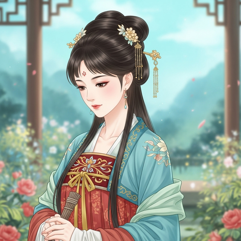 Elegant East Asian Woman in Traditional Attire Elegant East Asian Woman in Traditional Attire