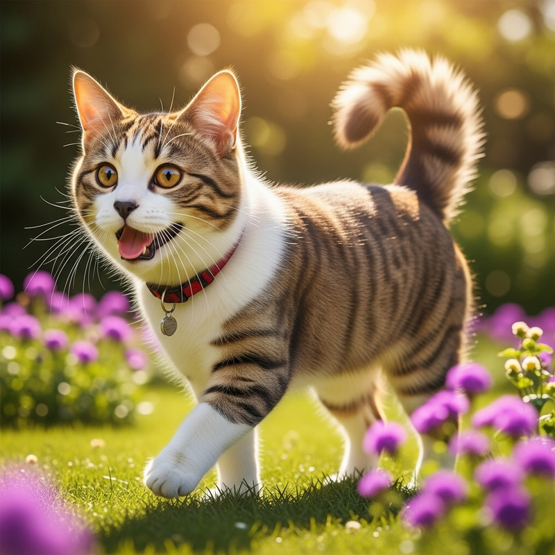 Unique Cat Dog Hybrid Creature in Sunlit Garden Unique Cat Dog Hybrid Creature in Sunlit Garden