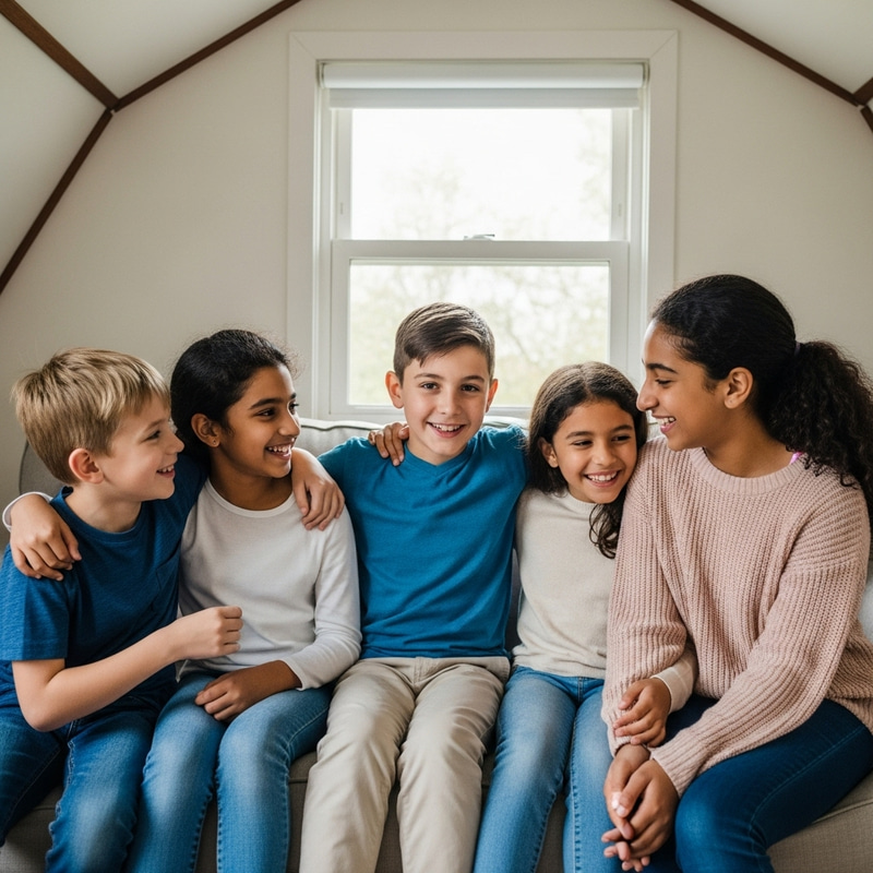 Joyful Bonding: Heartwarming Moment with Diverse Siblings