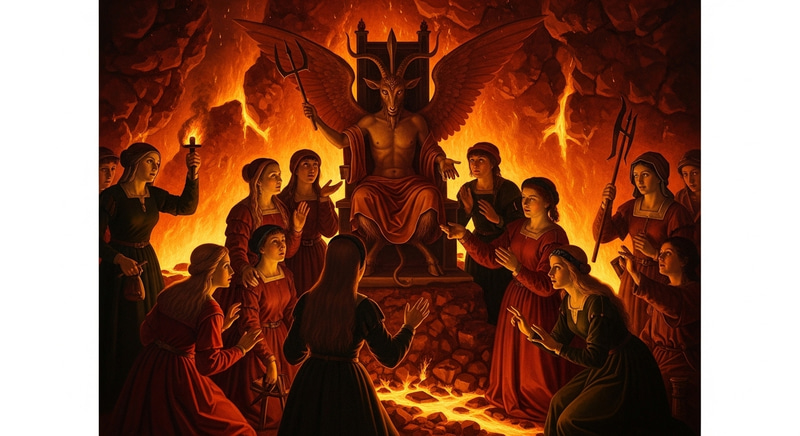 Fiery Underworld Gathering of Women and Teenagers Worshipping Baphomet Fiery Underworld Gathering of Women and Teenagers Worshipping Baphomet