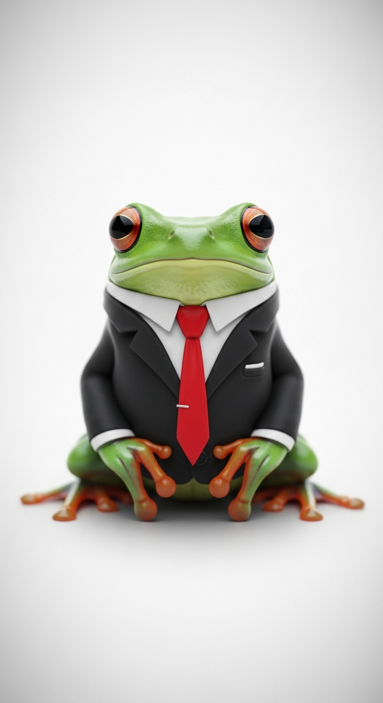 Elegant Black Suit Red Frog: Radiating Charm and Elegance