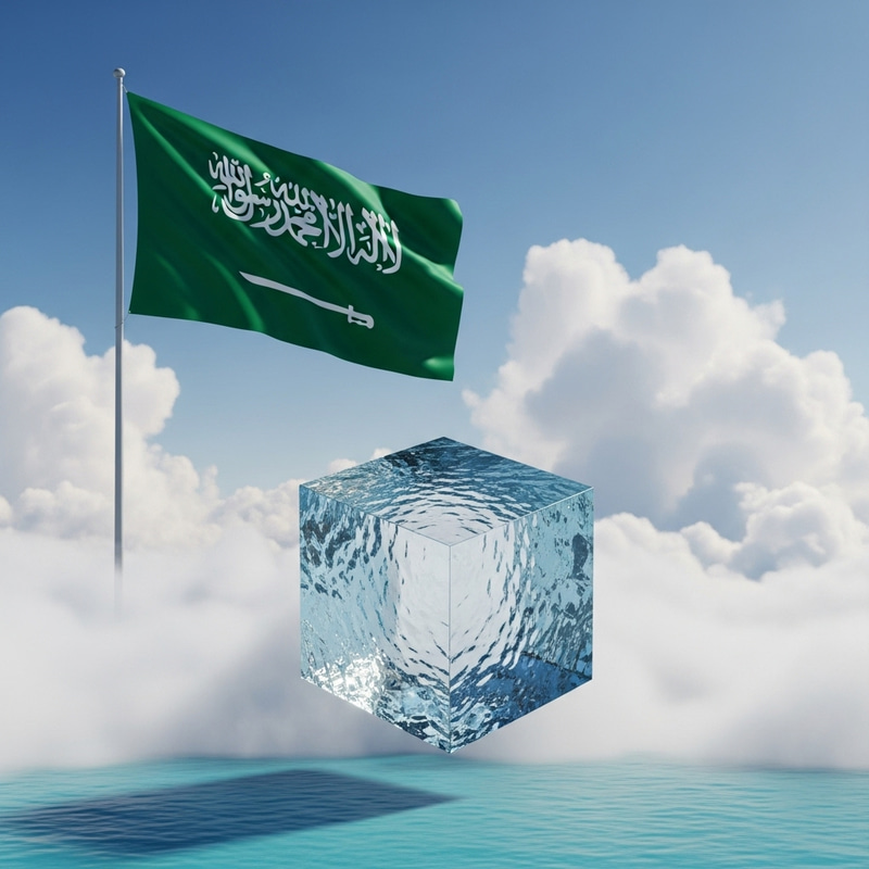 Peaceful Saudi Arabian Landscape with White Clouds and Water Cube Peaceful Saudi Arabian Landscape with White Clouds and Water Cube
