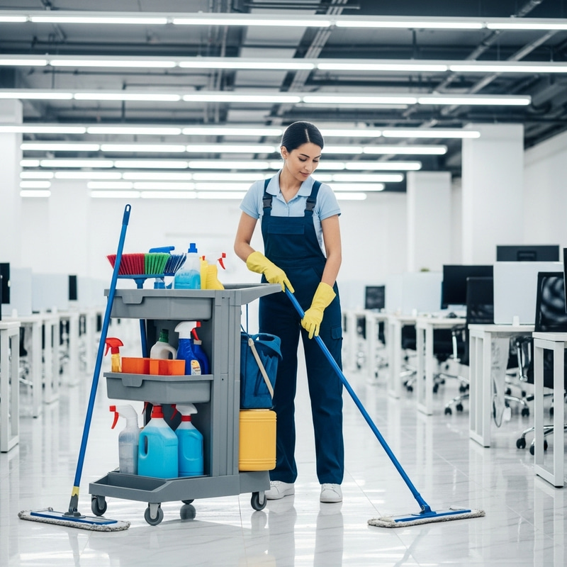Dedicated Cleaning Technician in Modern Office Dedicated Cleaning Technician in Modern Office