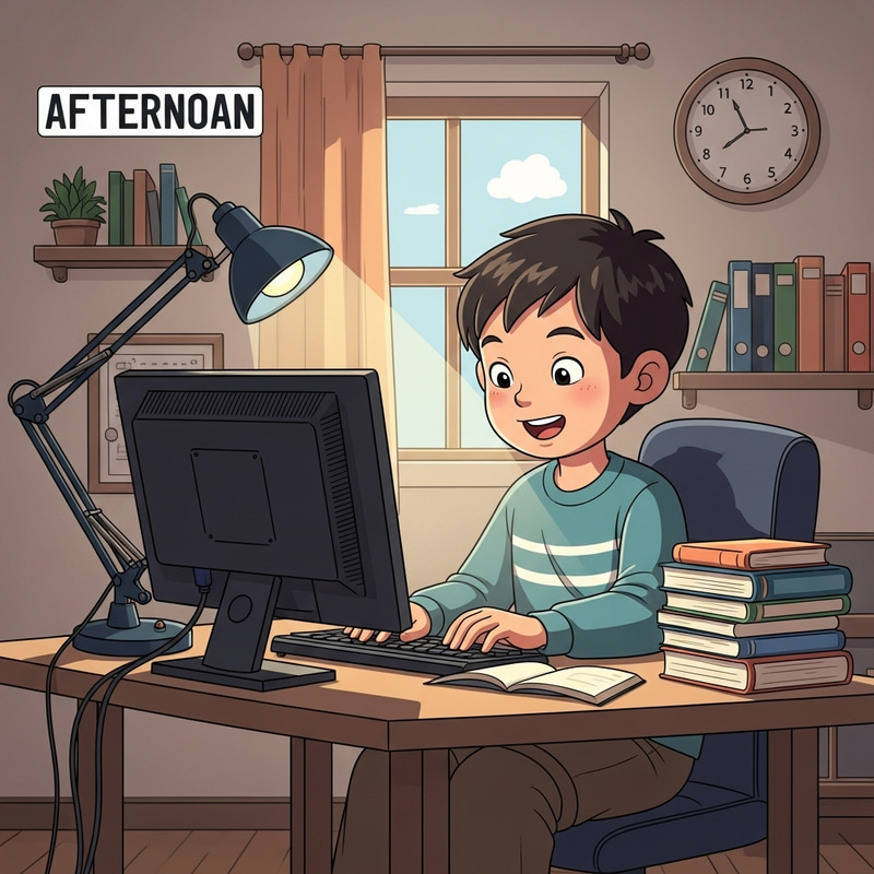 Cute Boy Engaged in Daily Computer Learning