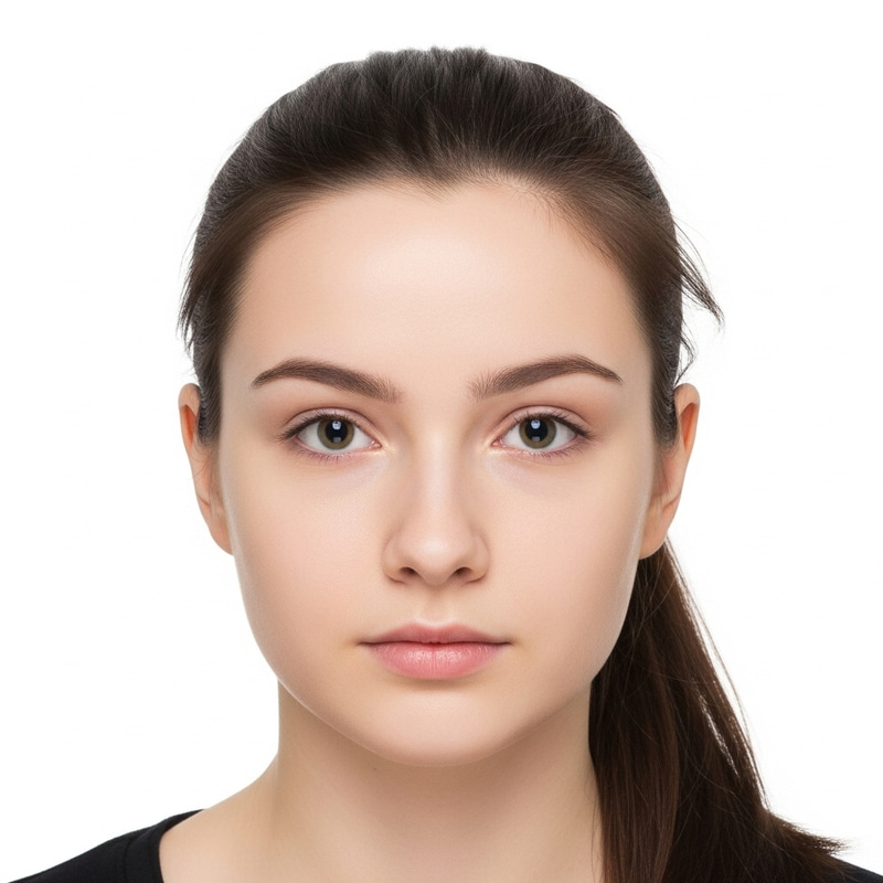 Highly Detailed Passport Photo: 20-Year-Old Girl with Hair in Ponytail Highly Detailed Passport Photo: 20-Year-Old Girl with Hair in Ponytail