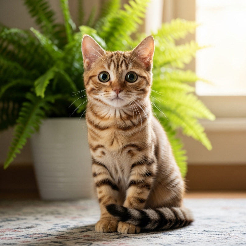 Striped Tabby Cat on Patterned Rug Striped Tabby Cat on Patterned Rug