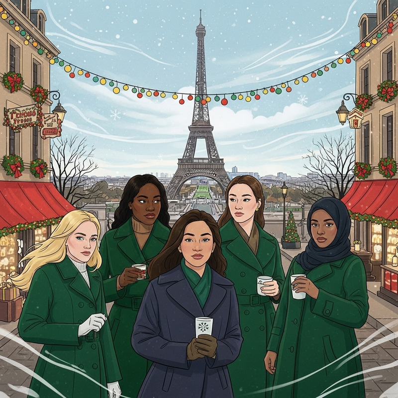 5 Women in Green Coats Steal Eiffel Tower at Christmas 5 Women in Green Coats Steal Eiffel Tower at Christmas