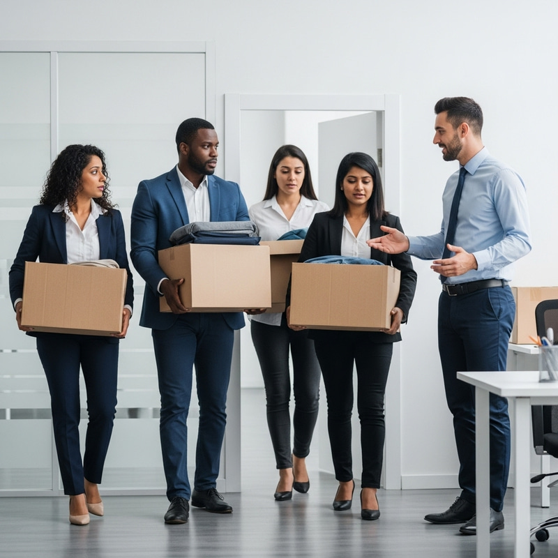 Office Workforce Dismissed: Emotional Scene of Diverse Layoffs Office Workforce Dismissed: Emotional Scene of Diverse Layoffs