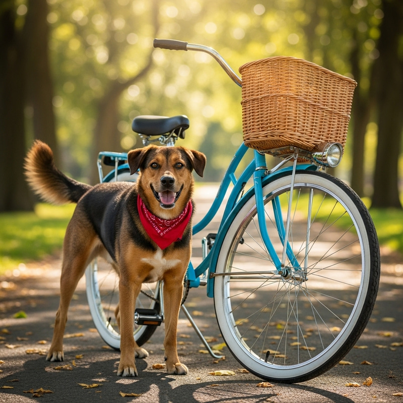Medium-Sized Brown Dog with Vintage Bicycle | Fun Ride