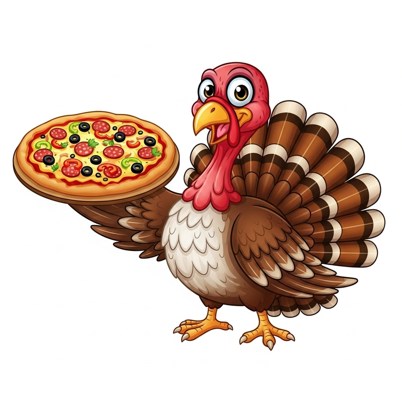 Turkey Cartoon with Pizza - Colorful Illustration Turkey Cartoon with Pizza - Colorful Illustration