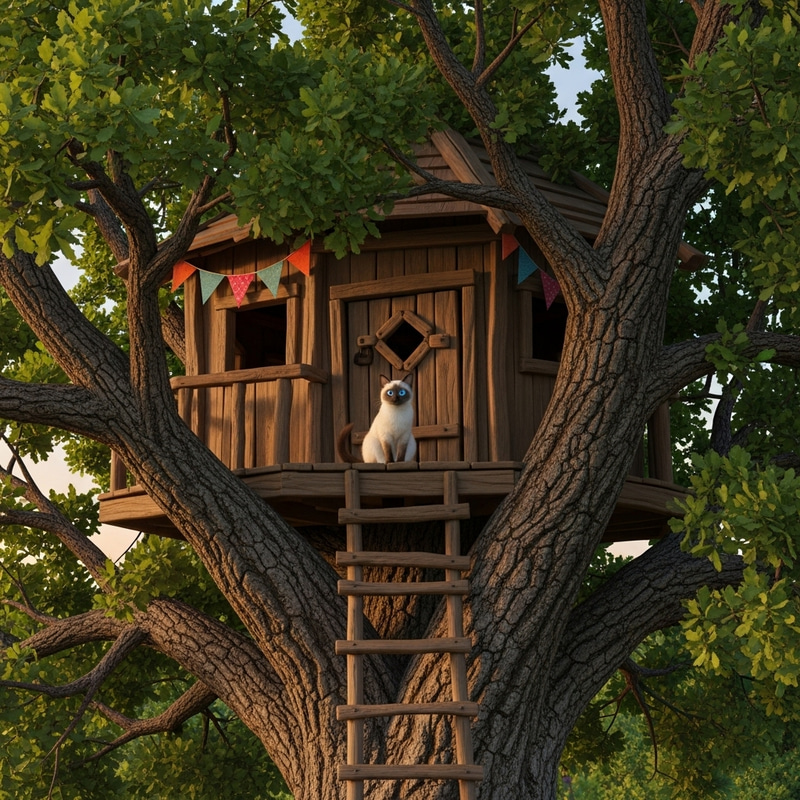 Enchanting Cat-Inhabited Tree House in Majestic Setting Enchanting Cat-Inhabited Tree House in Majestic Setting