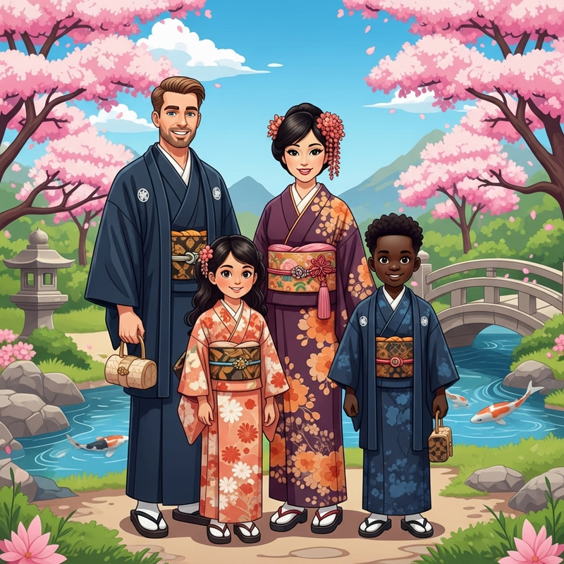 Family in Traditional Japanese Kimonos Family in Traditional Japanese Kimonos