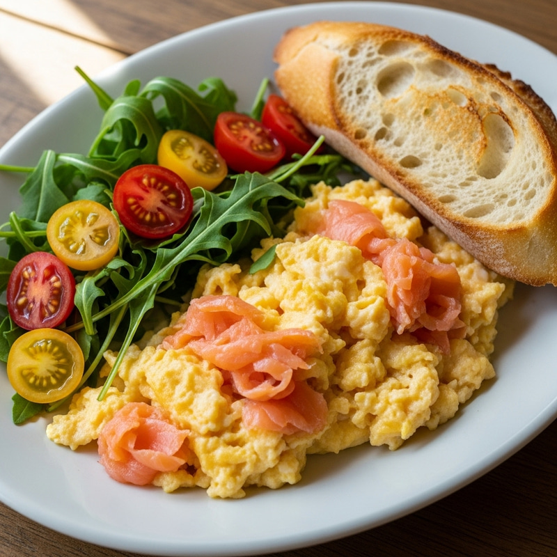 Scrambled Eggs with Salmon and Arugula Delight Scrambled Eggs with Salmon and Arugula Delight