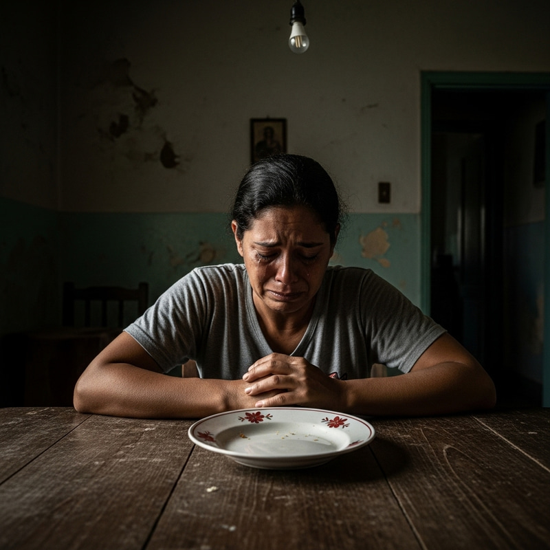Cuban Person Crying Over Empty Plate | Despair and Hunger Cuban Person Crying Over Empty Plate | Despair and Hunger