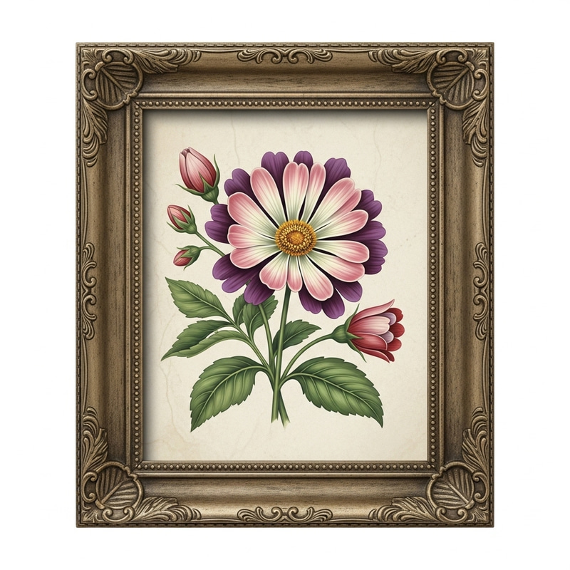 Realistic Flower Art in Antique Frame Realistic Flower Art in Antique Frame