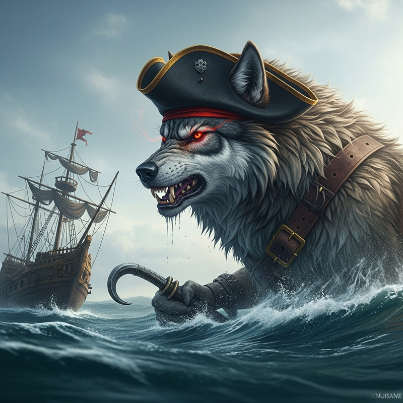 Pirate Wolf in Hyper-Realistic Sea Scene Pirate Wolf in Hyper-Realistic Sea Scene
