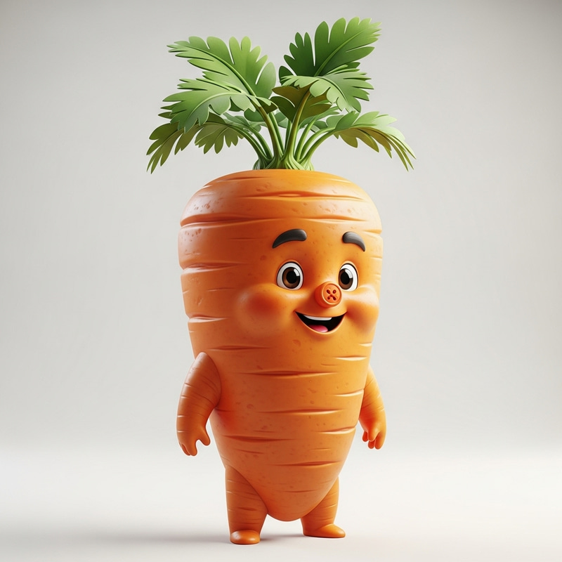 Mr. Carrot 3D: Vibrant Orange Carrot Character with Green Leaves