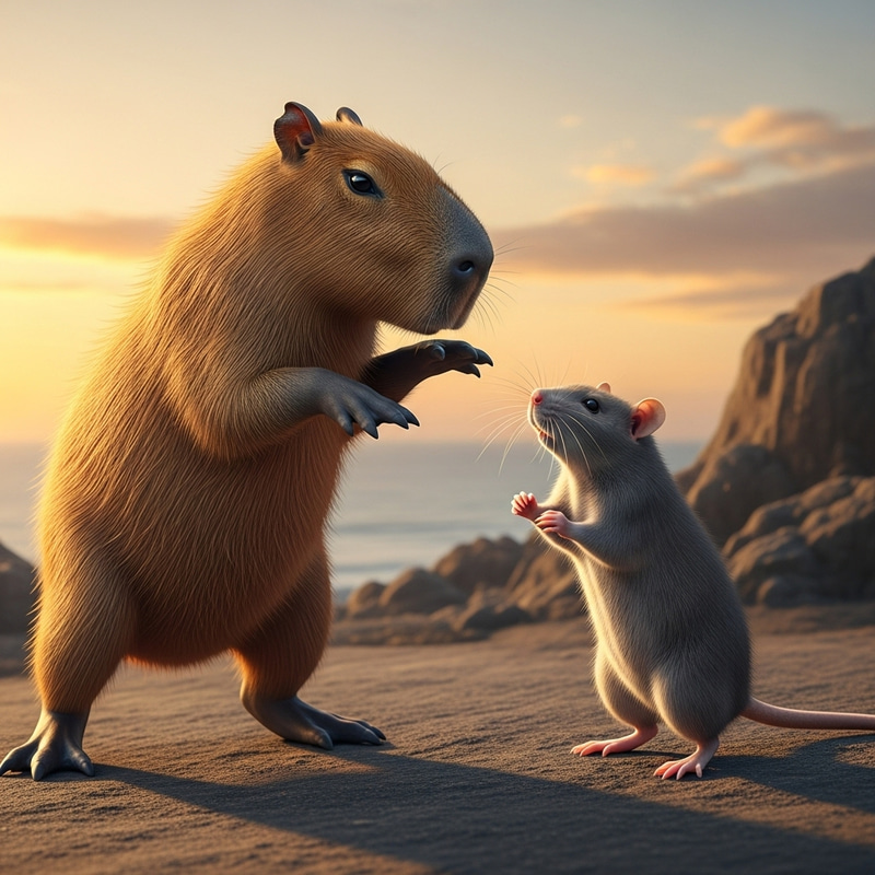 Capybara vs Rat: Epic Kung-Fu Showdown on Sunset Beach Capybara vs Rat: Epic Kung-Fu Showdown on Sunset Beach