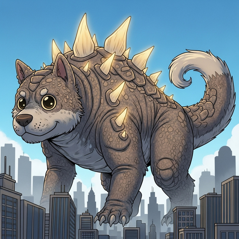 Kaiju-Style Dog Furry Cartoon: Massive Friendly Monster Artwork Kaiju-Style Dog Furry Cartoon: Massive Friendly Monster Artwork