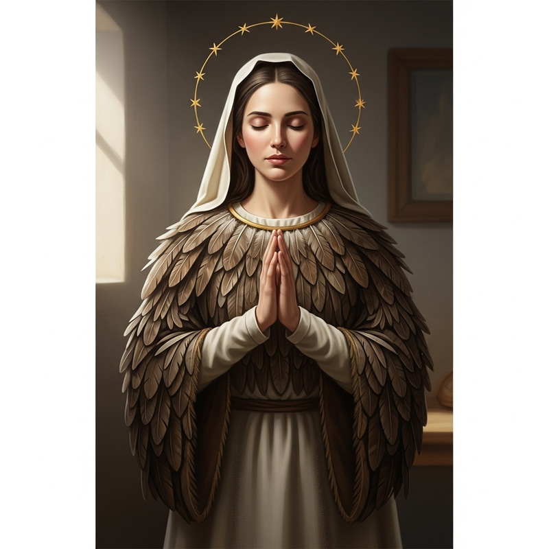 Mother Mary in Elegant Brown Feathers Mother Mary in Elegant Brown Feathers