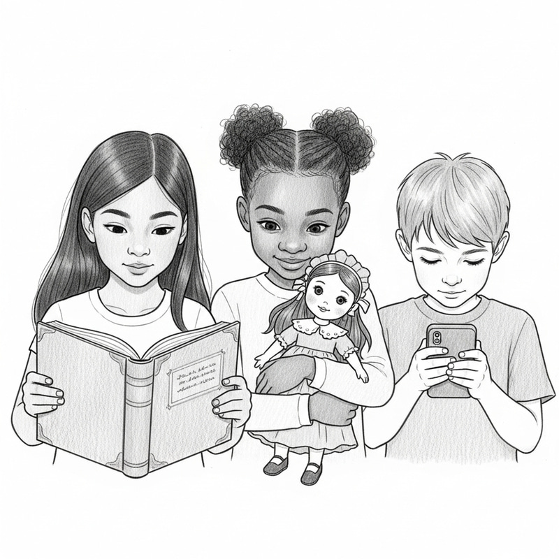 Charming Pencil Sketch of Kids Engrossed in Play Charming Pencil Sketch of Kids Engrossed in Play