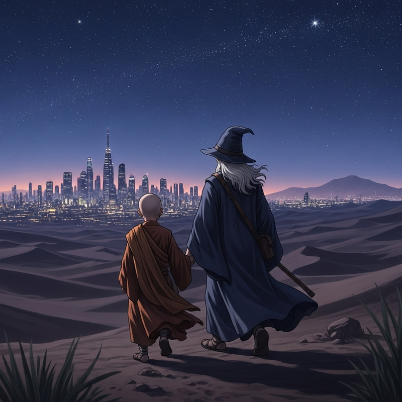 Epic Journey of a Monk and Wizard in Celestial Desert Epic Journey of a Monk and Wizard in Celestial Desert