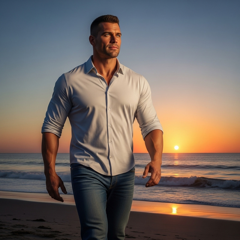 Dean Winchester Lookalike Walks Ocean Sunset Dean Winchester Lookalike Walks Ocean Sunset