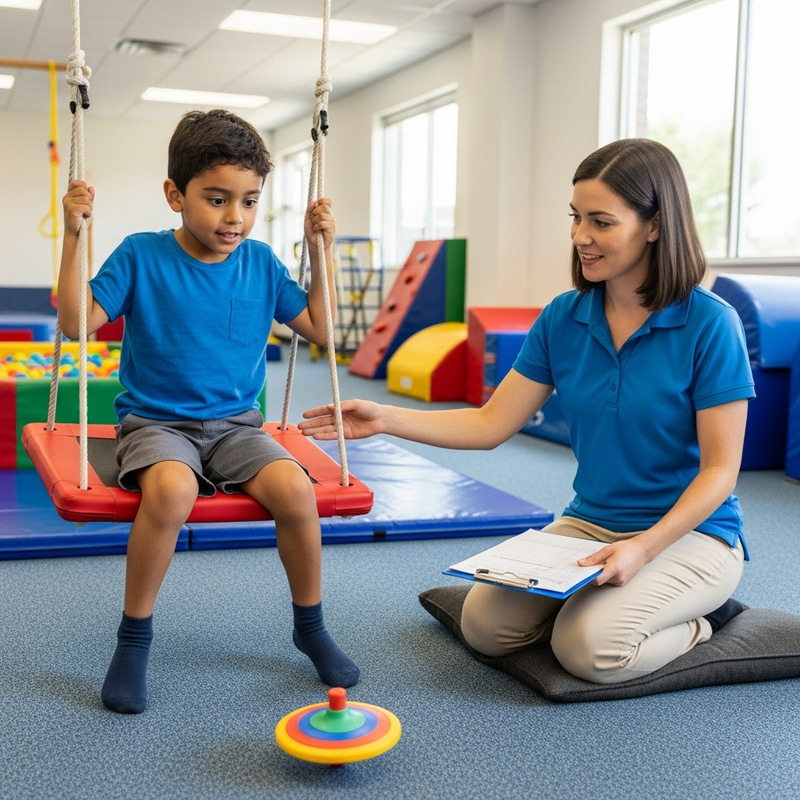 Hispanic Autistic Boy Evaluation by Sensory Integration Expert