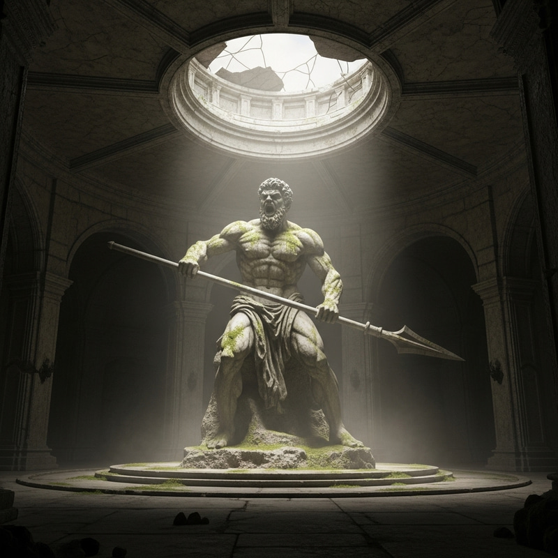 Majestic Barbarian Statue in Ancient Chamber Majestic Barbarian Statue in Ancient Chamber