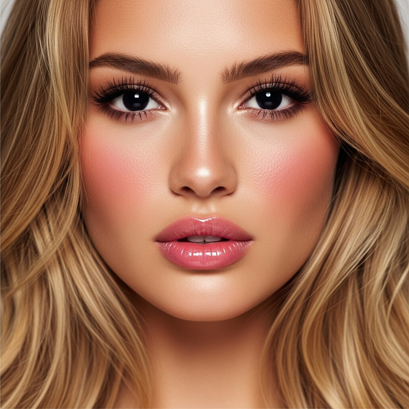 Radiant Blonde Woman with Natural Pouty Lips and Stunning Black Eyes Radiant Blonde Woman with Natural Pouty Lips and Stunning Black Eyes