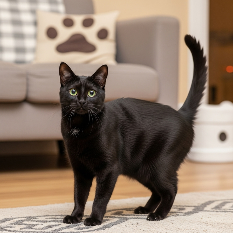 Playful Black Cat in Cozy Home Setting