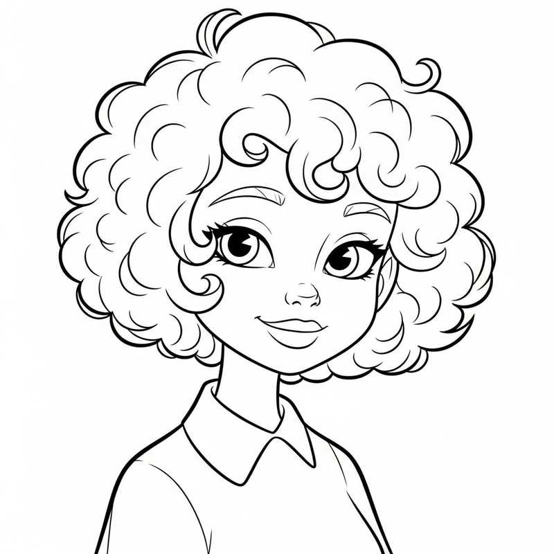 Pixar Style Line Drawing of Short Curly Hair Girl Coloring Page Pixar Style Line Drawing of Short Curly Hair Girl Coloring Page