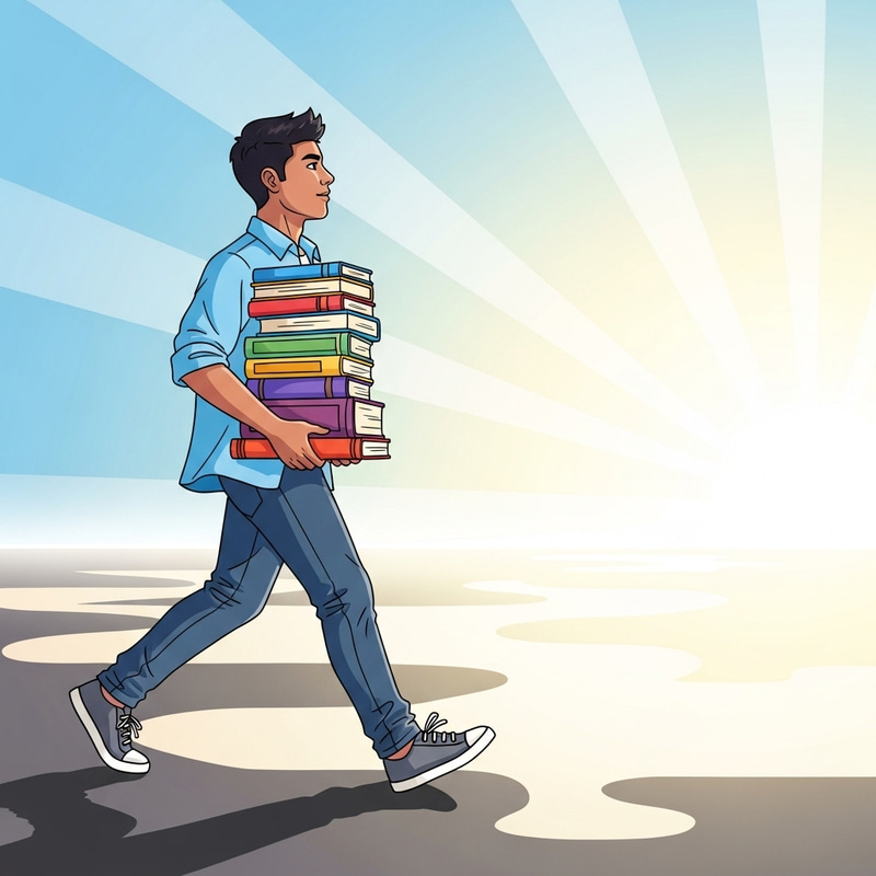 Education Key: Hispanic Student Walking Towards Future with Books Education Key: Hispanic Student Walking Towards Future with Books