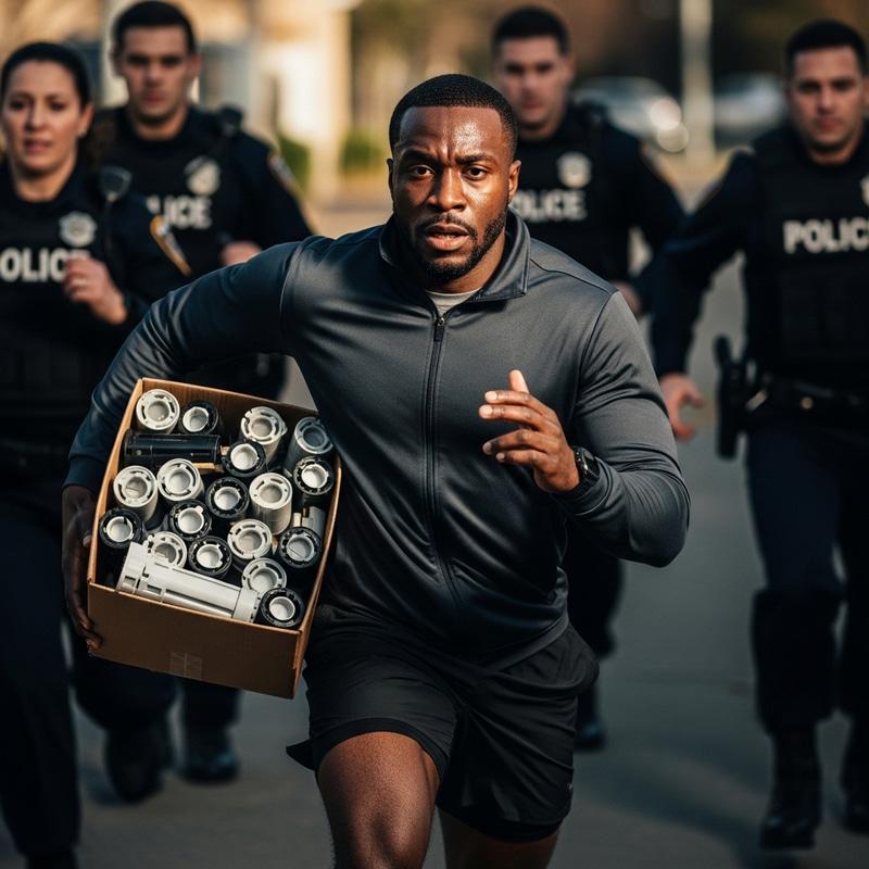 Fast Chase: Black Man Evading Police with Toner Cartridges Fast Chase: Black Man Evading Police with Toner Cartridges