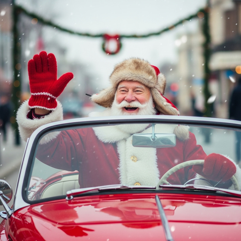 Jolly Santa Driving Car Waving Goodbye