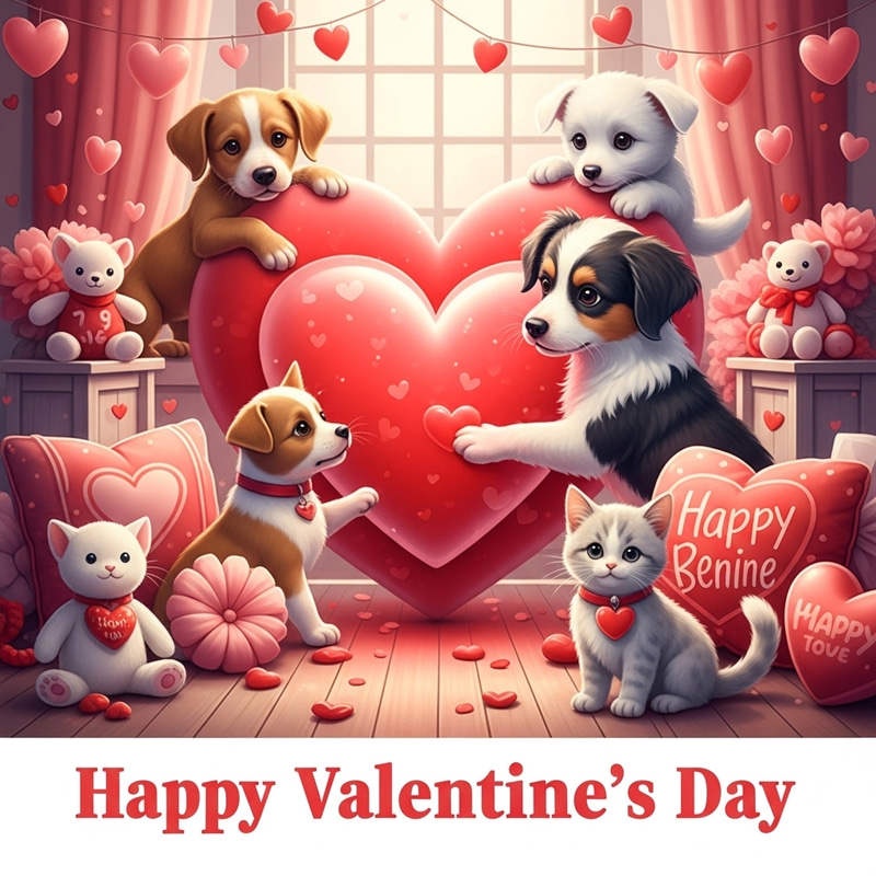 Adorable Valentine's Day Pets Celebrating Love | Heartwarming Image Adorable Valentine's Day Pets Celebrating Love | Heartwarming Image