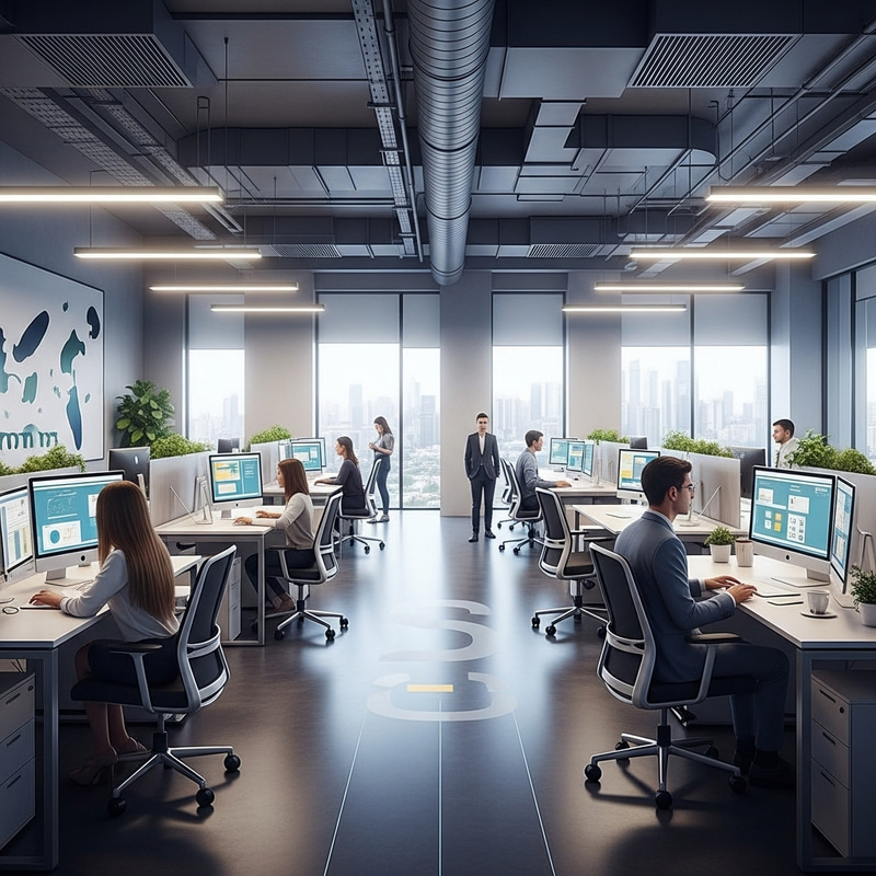 Dynamic Office Space Fusing Modern Tech and Creativity Dynamic Office Space Fusing Modern Tech and Creativity