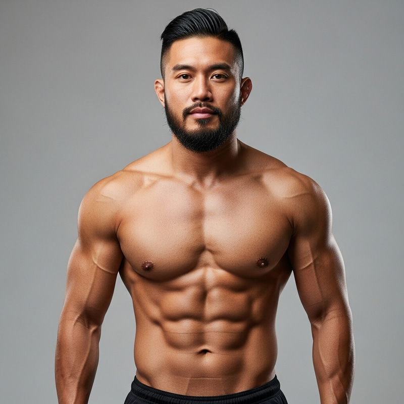 Muscular Man with Undercut Hairstyle & Beard from South-East Asia