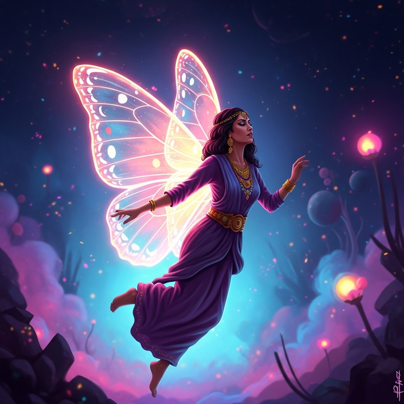 Surreal Digital Portrait of Middle-Eastern Woman with Luminescent Butterfly Wings Surreal Digital Portrait of Middle-Eastern Woman with Luminescent Butterfly Wings