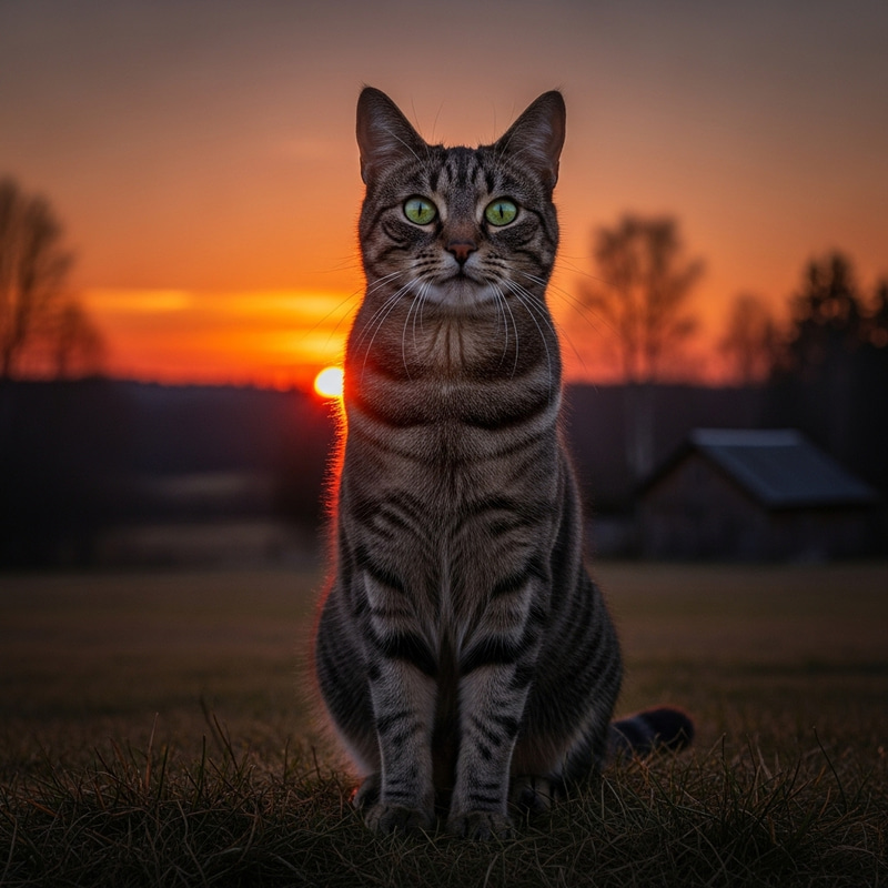 Majestic Cat: Beautiful Feline in Autumn Sunset