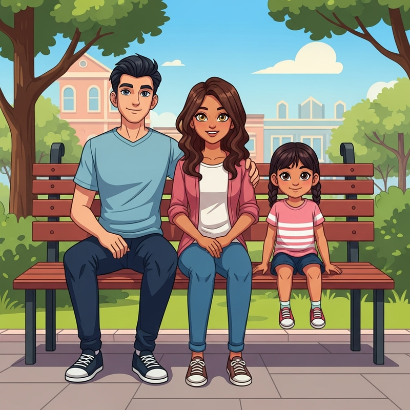 Cartoon Siblings Enjoying a Peaceful Park Afternoon Cartoon Siblings Enjoying a Peaceful Park Afternoon