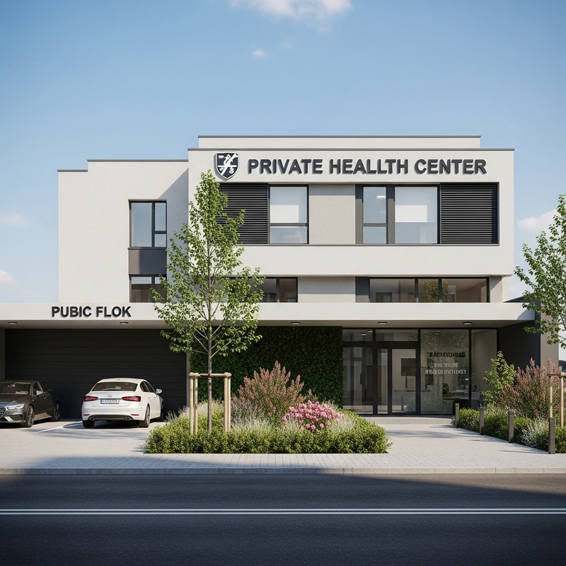 Private Urban Health Center with Front Garden and Public Parking