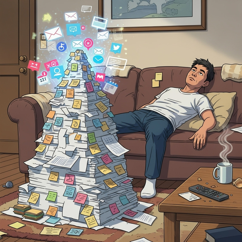 Lazy person feeling overwhelmed by tasks Lazy person feeling overwhelmed by tasks