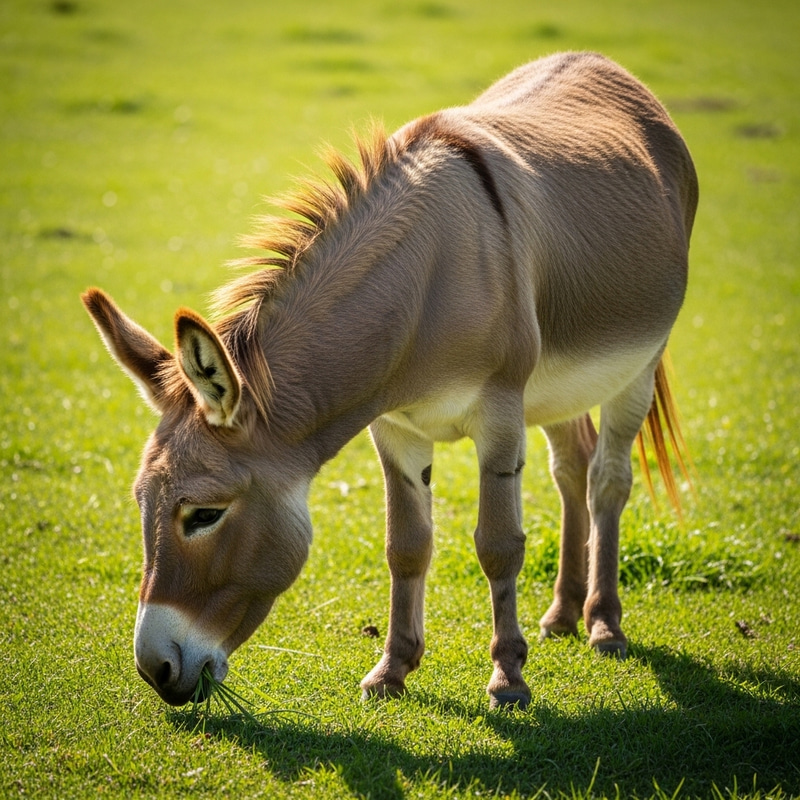 Detailed Image of Gentle Donkey Grazing in Green Pasture Detailed Image of Gentle Donkey Grazing in Green Pasture