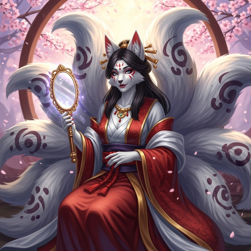 Anthropomorphic Kitsune Goddess with Ethereal Mirror Anthropomorphic Kitsune Goddess with Ethereal Mirror