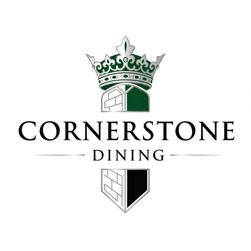 Elegant Cornerstone Dining Logo with Crown Accents Elegant Cornerstone Dining Logo with Crown Accents